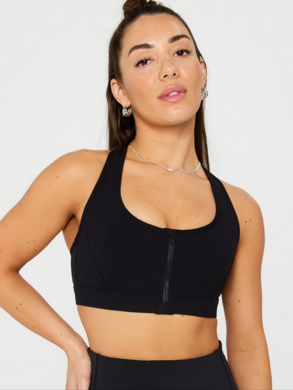 Fabletics Black Front-Zip Racerback Sports Bra